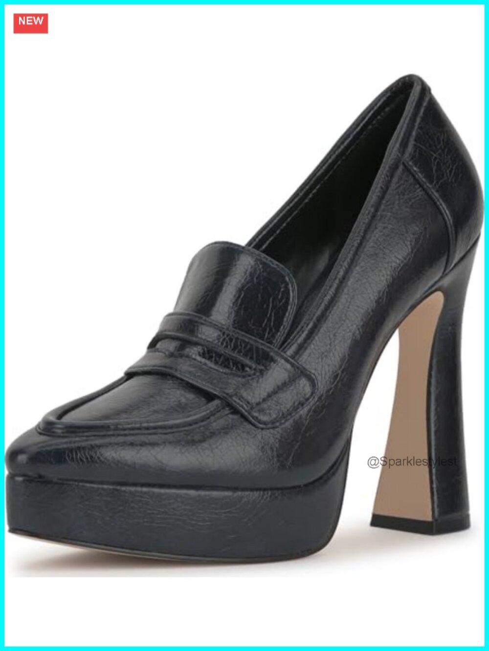 Faux Leather Platform Pump Heel Almond Toe Pull-On Dress Shoe